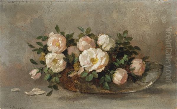 Roses On A Shallow Bowl Oil Painting by Anna Eliza Hardy