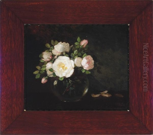 Roses In A Glass Bowl (double-sided) Oil Painting by Anna Eliza Hardy