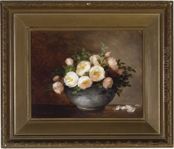 Blush Roses In A Bowl Oil Painting by Anna Eliza Hardy