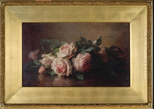 Pink Roses Beside A Glass Bowl Oil Painting by Anna Eliza Hardy