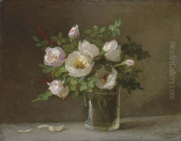 Scotch Roses In A Glass Oil Painting by Anna Eliza Hardy