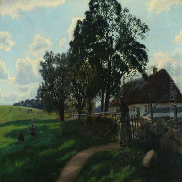 Landscape By A Farm Oil Painting by Otto Petersen Balle