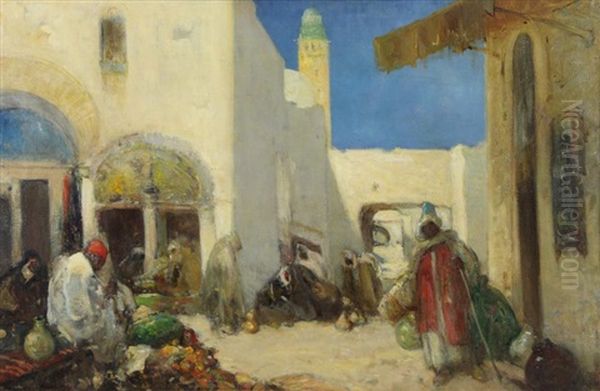 Orientalist Market Scene Oil Painting by Dudley Hardy