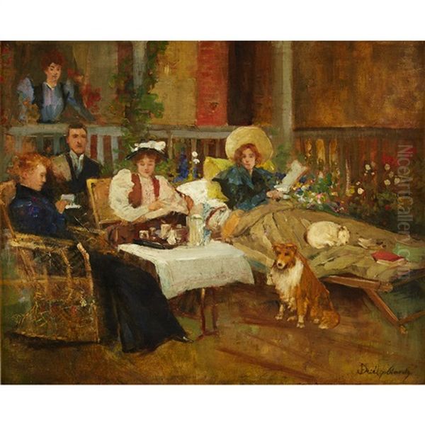 Tea Time On The Terrace Oil Painting by Dudley Hardy