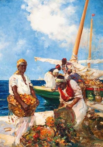 Marchands De Fruits Sur Le Port Oil Painting by Dudley Hardy