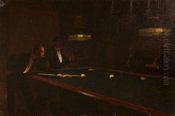 La Partie De Billard. Oil Painting by Otto Petersen Balle