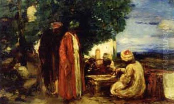 Arabs On A Shaded Terrace Oil Painting by Dudley Hardy