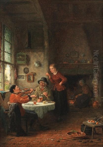 The Off Duty Violinist, The Little Cook; A Pair Oil Painting by Frederick Daniel Hardy