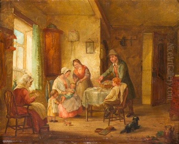 Family At Home Oil Painting by Frederick Daniel Hardy