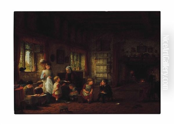 The Village School Oil Painting by Frederick Daniel Hardy