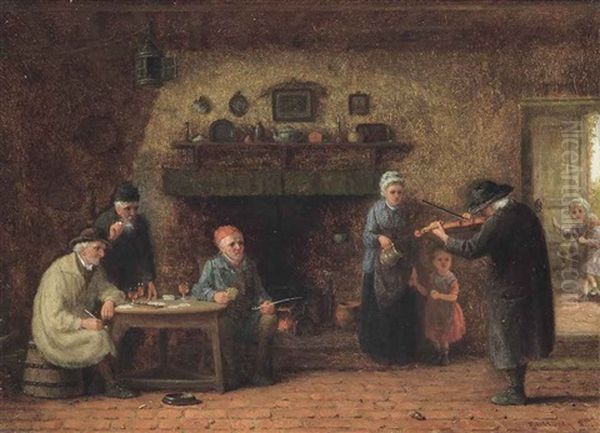 The Travelling Musician Oil Painting by Frederick Daniel Hardy