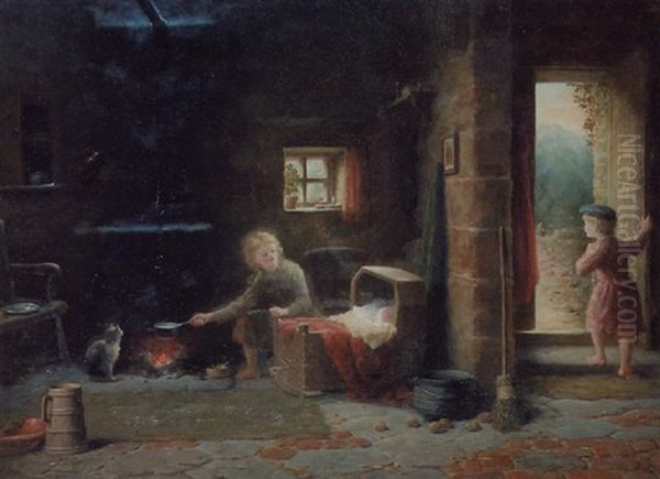 A Highland Bothy Oil Painting by Frederick Daniel Hardy