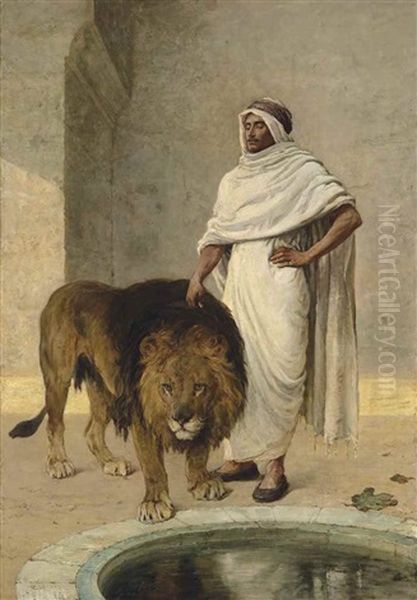 Ahmed Ben Avuda And The Holy Lion Oil Painting by Heywood Hardy