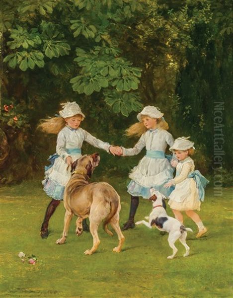 Playtime Oil Painting by Heywood Hardy