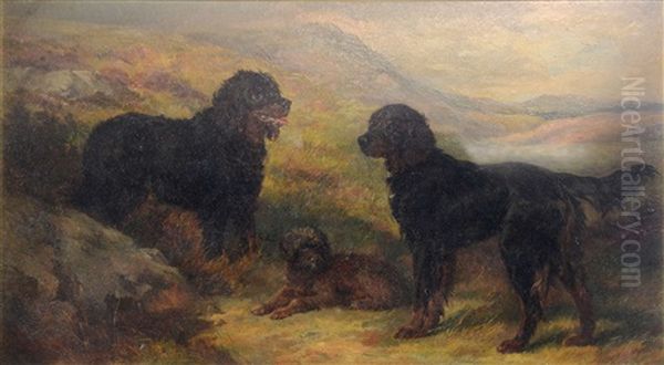 Highland Landscape With Three Dogs Oil Painting by Heywood Hardy