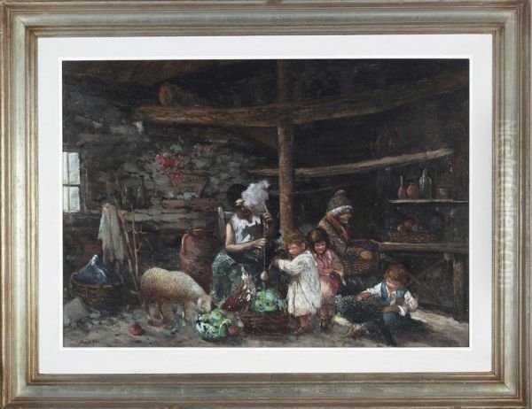 Famiglia (antella) In Un Interno Latorretta (la Torretta) Oil Painting by Augusto Ballerini