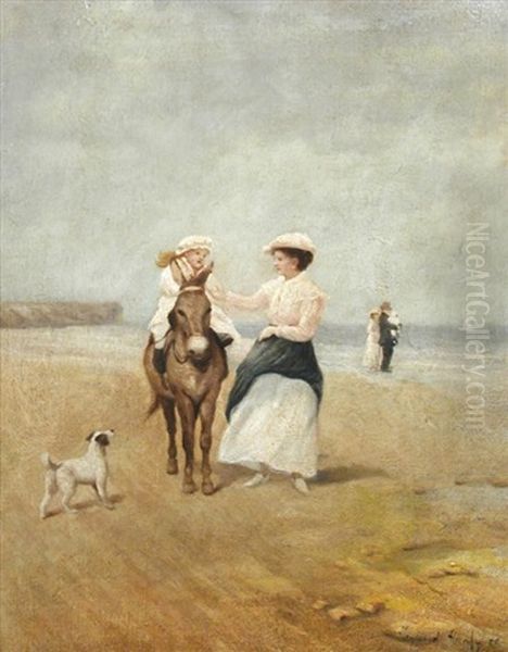 Donkey Ride On The Beach Oil Painting by Heywood Hardy