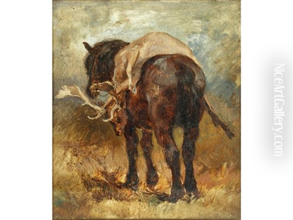 Horse Carrying A Stag Oil Painting by Heywood Hardy