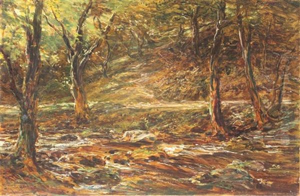 English Forest Oil Painting by Heywood Hardy