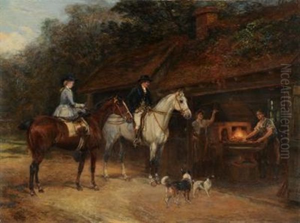 The County Smithy Oil Painting by Heywood Hardy