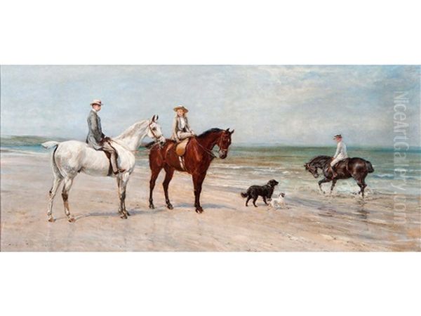 The Leney Family Out Riding, With Two Dogs, On The Kentish Coast Oil Painting by Heywood Hardy