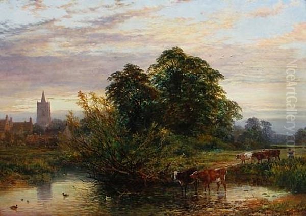 Cattle In River Oil Painting by Heywood Hardy