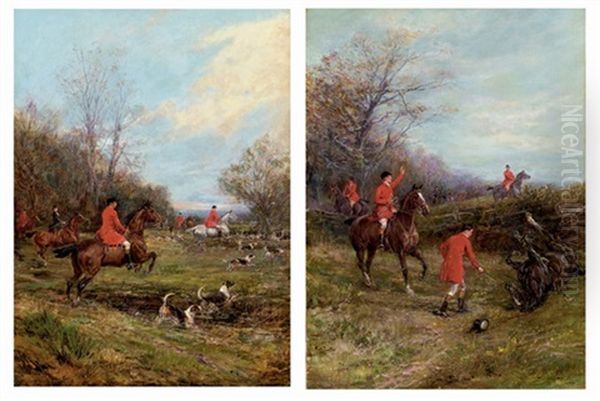 Crossing The Ditch (+ The Fall; Pair) Oil Painting by Heywood Hardy