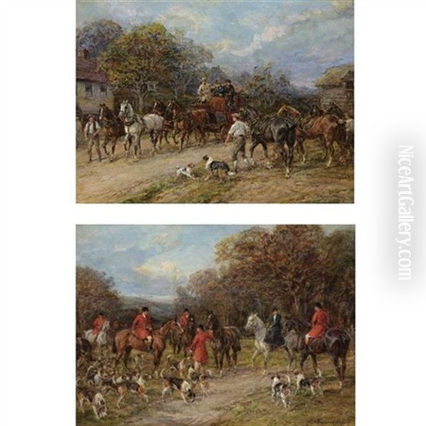 Changing Horses And The Meet (pair) Oil Painting by Heywood Hardy