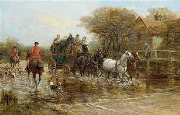 Fording The River Oil Painting by Heywood Hardy