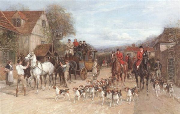 Hounds First Oil Painting by Heywood Hardy