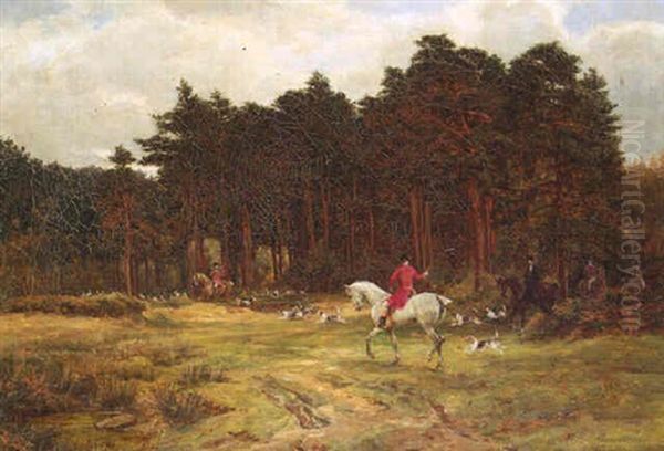 A Hunt In A Forest Clearing Oil Painting by Heywood Hardy