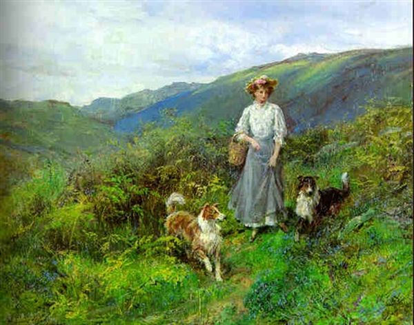 A Highland Path Oil Painting by Heywood Hardy