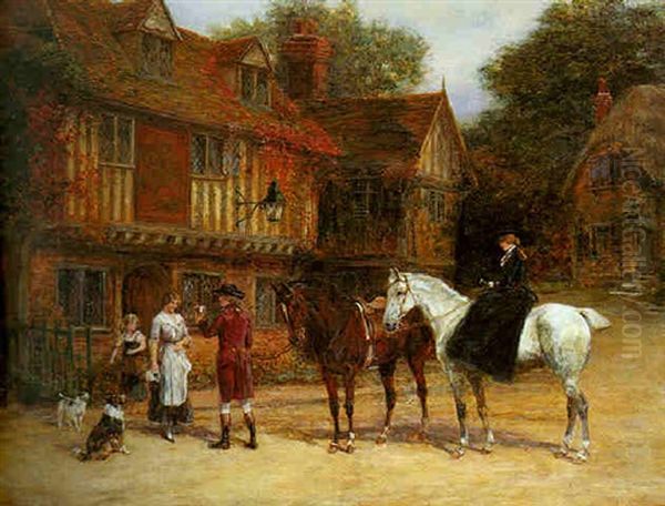 Outside The George And Dragon Oil Painting by Heywood Hardy