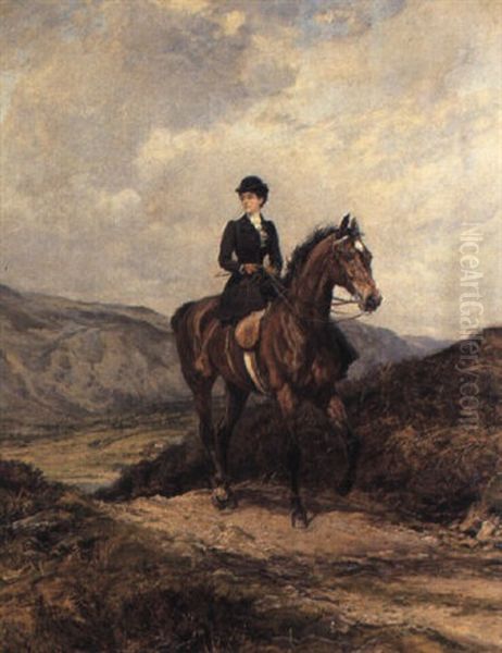 Lady Ferguson Of Kilkerra, Ayrshire, On Horseback Oil Painting by Heywood Hardy