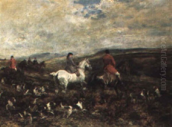 Moorland Hunt Oil Painting by Heywood Hardy