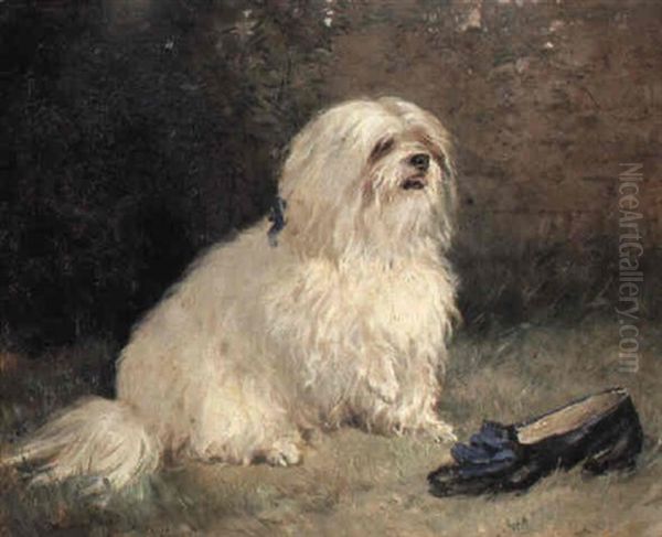 Maltese Terrier Oil Painting by Heywood Hardy