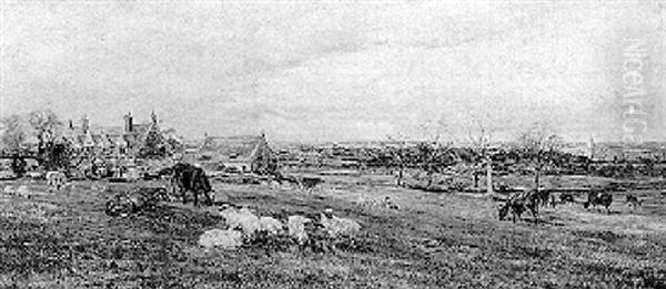 The Quorn Hunt With Kirkby Gate Near Melton Mowbray In The  Foreground Oil Painting by Heywood Hardy