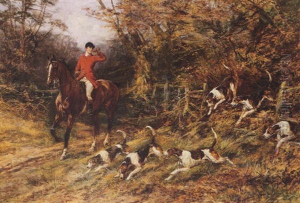 Calling The Hounds Out Of Cover Oil Painting by Heywood Hardy