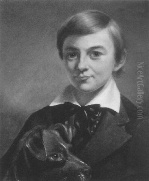 Portrait Of Manley Hardy, Age Eleven Wih His Dog Oil Painting by Jeremiah P. Hardy