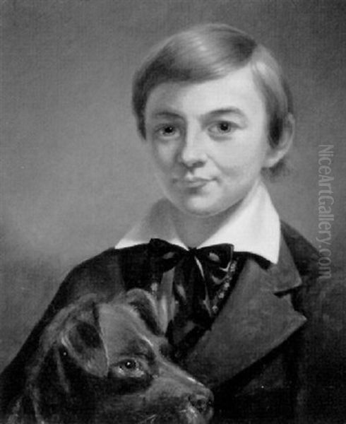 Portrait Of Manley Hardy, Age Eleven With His Dog Oil Painting by Jeremiah P. Hardy