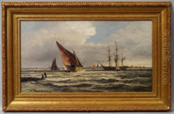 Busy Shipping Scene Off A Harbour Oil Painting by Thomas Bush Hardy