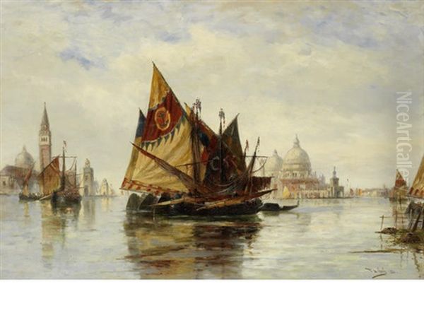 Bragozzo In The Lagoon, Venice Oil Painting by Thomas Bush Hardy