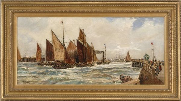 A Busy English Port Oil Painting by Thomas Bush Hardy