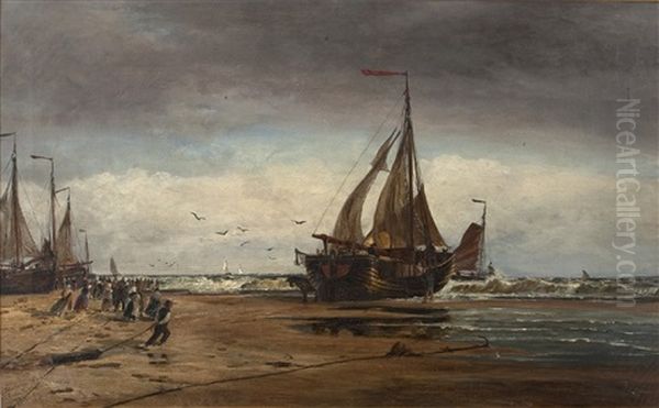 Fishing Boat Coming In Oil Painting by Thomas Bush Hardy