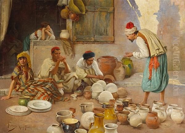 A Potter Selling His Wares Oil Painting by Francesco Ballesio