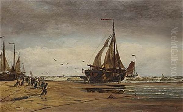 Fishing Boat Coming In Oil Painting by Thomas Bush Hardy