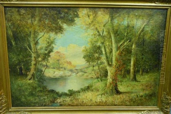 Autumnal Landscape, Distant Lake View Oil Painting by William F. Hardy