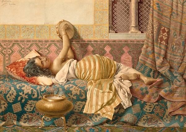 Lounging Odalisque Oil Painting by Francesco Ballesio