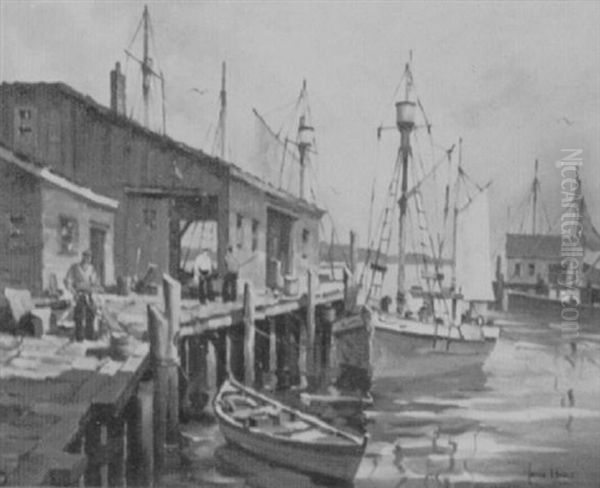 Fishing Boats At Docks Oil Painting by John Knowles Hare