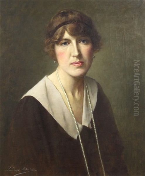 Portrait Of A Lady With A Pearl Necklace Oil Painting by Julius Hare